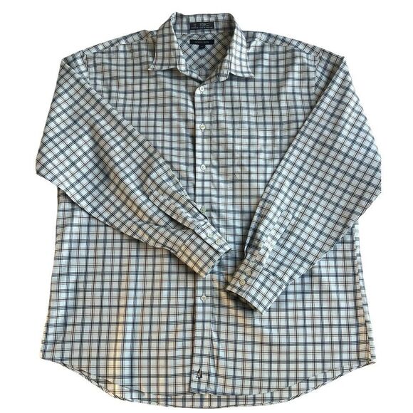 Nordstrom Cream Plaid Wrinkle Free Button Down 100%Cotton  Long Sleeve Shirt XXL - Picture 3 of 14